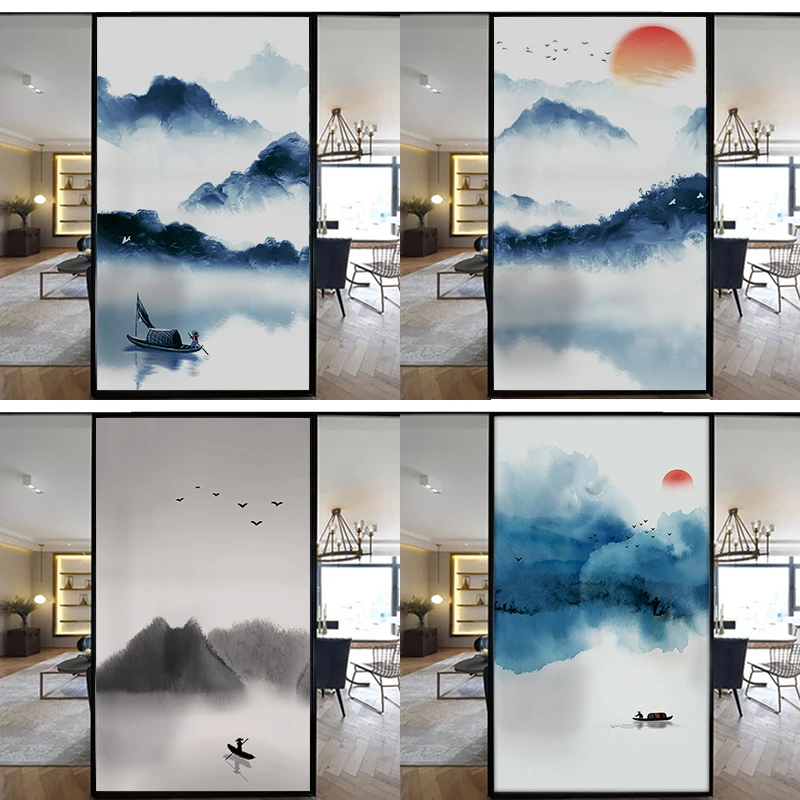 Çin Tarzı Özel Boyut pencere filmi Statik Sarılmak Vinil Ev Dekorasyon El Boyama Çıkarılabilir Yeniden Kullanılabilir Tonu Filmi 40cm x 60cm 5
