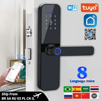 Tuya Wifi Elektronik Akıllı kapı kilidi Biyometrik Parmak İzi / Akıllı Kart / Şifre / Anahtar Kilidini / USB Acil Şarj