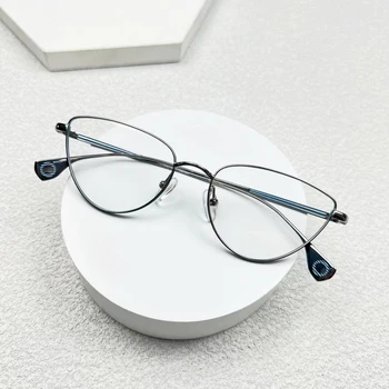 Japon tasarım titanyum gözlük çerçevesi kedi gözü miyopi gözlük kadınlar optik gözlük çerçeveleri erkekler için Anti mavi ışık gözlük 2