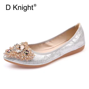 Bahar kadın bale ayakkabıları eğlence bahar sivri balerin bling Taklidi düz ayakkabı prenses parlak Kristal düğün ayakkabı kadın