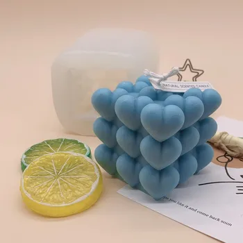 Aşk Rubik Küp Mum silikon kalıp DIY Kalp Piramit Aromaterapi Mum Alçı Kalıp Sabun Reçine Kalıp Hediyeler Zanaat Ev Dekor