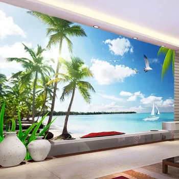 Özel Fotoğraf Duvar Kağıdı 3D Plaj Hindistan Cevizi Ağacı Sahil Manzara Duvar Oturma Odası TV Kanepe Yatak Odası Otel Papel De Parede Sala 3 D
