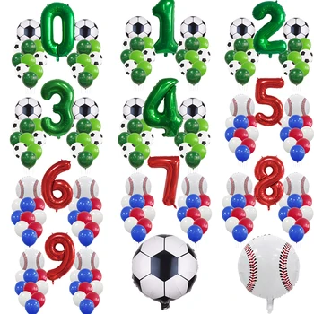 21 Adet / 1 Takım Futbol Beyzbol Spor Tema Doğum Günü Partisi dekorasyon balonları 32 inç Kırmızı Yeşil Numarası Globos Çocuklar İyilik Erkek Hediye 0