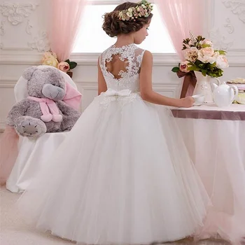 Dantel Çiçek Kız Elbise Düğün İçin Tül Parti Communion Elbise Pageant elbise Romantik Kabarık