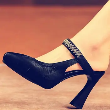 Lüks Elmas Katır kadın Hakiki Deri Sivri Burun Yüksek Topuklu Platformu Pompaları Punk Goth Sandalet düğün ayakkabısı