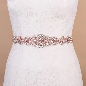 Gül Altın Taklidi Kemer Kanat Aplike Zincir Sıcak Yapıştırılmış Düğün Gelin Elbise pasek kristal aplike kemer