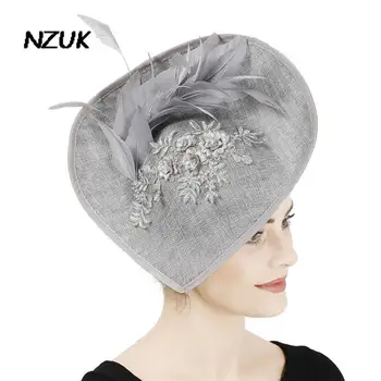 Zarif Gri Gelin Düğün Büyük Şapka Fascinator Fantezi Aplikler 2022 Moda Başlığı Tüyler Düğün Dekorasyon 0