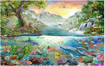 Özel fotoğraf duvar kağıdı duvarlar için 3 d duvar resimleri Renkli okyanus yunus karikatür kaplan orman cennet çocuk odası arka plan duvar