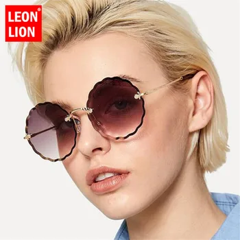 LeonLion 2021 Çerçevesiz Okyanus Lens Güneş Kadınlar Marka Tasarımcısı UV400 Klasik Gözlük Gafas Metal Gözlüğü Gözlük Erkekler/Kadınlar İçin