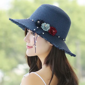 Moda Kadın yazlık hasır güneş şapkası Kadınlar ıçin Pembe Açık Plaj Kıvırmak Ağız Kızlar Disket Fedora Yay ıle Uv Koruma Kapaklar B-8102