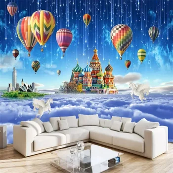 Özel 3D Duvar Kağıdı Duvar Stereoskopik Gökyüzü Şehir Sıcak Hava Balon Duvar Kağıdı Çocuk Odası Yatak Odası TV Zemin duvar kağıdı 3D