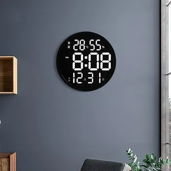 Dijital Elektronik LED Duvar Saati Aydınlık Büyük Saat Dijital Sıcaklık Ve Nem Elektronik Saat Modern Tasarım 12 İnç