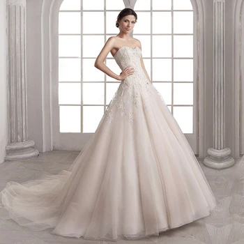Beyaz düğün elbisesi Dantel 3D Çiçek O-Boyun Uzun Kollu Basit gelin elbiseleri Fermuar Custom Made Artı Boyutu gelinlik