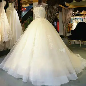 Zarif düğün elbisesi Kolsuz Sevgiliye Boncuklu Gelin Uzun Elbise Dantel Aplike Tül Tren Robe De Mariée