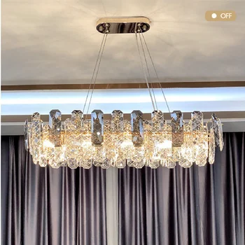 Modern yemek odası lüks Led kolye ışıkları parlaklık K9 kristal kablo asılı lamba parlak altın Oval Metal askıya lamba Luminarias