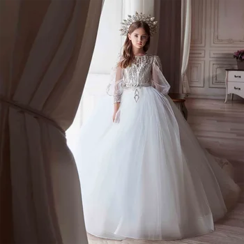Çiçek Kız Elbise Aplike Kristaller Kemer Organze İlk Communion Parti Balo Prenses Gelinlik Giydirme Düğün Resmi Elbise