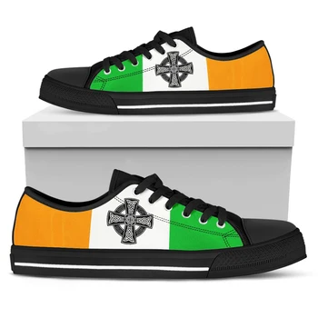 ELVISWORDS Basit İrlandalı Tasarım Dantel-up ayakkabı İskoç Celtic Yeşil Çapraz Baskı kadın vulkanize ayakkabı kanvas sneaker Daireler