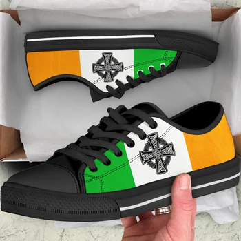 ELVISWORDS Basit İrlandalı Tasarım Dantel-up ayakkabı İskoç Celtic Yeşil Çapraz Baskı kadın vulkanize ayakkabı kanvas sneaker Daireler 1