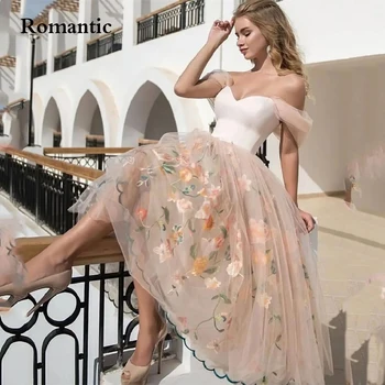 Romantik Pastrol Balo Abiye 2022 Tül Baskılı Çiçek Kapalı Omuz Sevgiliye Çay Boyu Kısa Gece Elbisesi Vestido