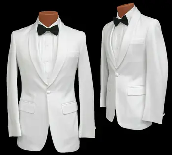 Krem Fildişi erkek takım elbise iki adet şal yaka Tasarımcı düğün smokin Erkek ceket pantolon 0