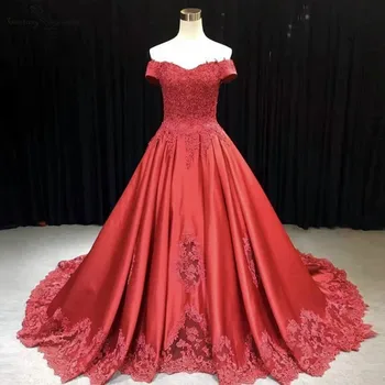 Kırmızı Balo Quinceanera Elbiseler Dantel Aplikler Kapalı Omuz Lace Up Tatlı 16 Elbise Doğum Günü Partisi Elbisesi vestidos de quinceañera