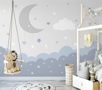 welyu Özel 3d İskandinav el-boyalı minimalist ay yıldızlı gökyüzü duvar kağıtları çocuk odası kapalı anaokulu TV arka plan duvar 0