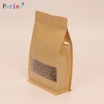 Ferimo 100 adet Çay sekiz tarafı sızdırmazlık, zımpara, pencere, kraft kağıt kendinden kilitli torba aperatif yiyecek çantası kendinden destekli çanta 1