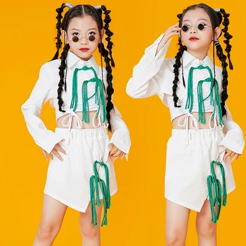 Çin Tarzı Caz Dans Kostümleri Kızlar İçin Modern Dans Kpop Giyim Çocuk Balo Salonu Hip Hop Dans Performansı Giyim DQS10856