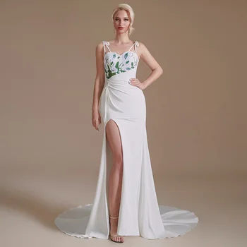 Büyüleyici Mermaid düğün elbisesi Spagetti Sapanlar Sevgiliye Boyun Kolsuz Uzun Tren gelin kıyafeti Gelin Backless Aplike
