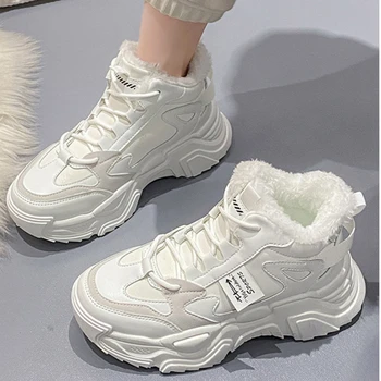 Kadın Kış Sıcak Ded Ayakkabı Platformu Tıknaz Sneaker Peluş Astar Ayak Bileği Kar Botları Açık Kızlar rahat ayakkabılar Yüksek Top Ayakkabı