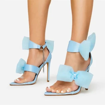 Yay-düğüm Fantezi kızın Yüksek Topuk Ayakkabı 2022 Son Sivri Burun Seksi Sandalet Kadın Elbise Ayakkabı Açık Nefes 0